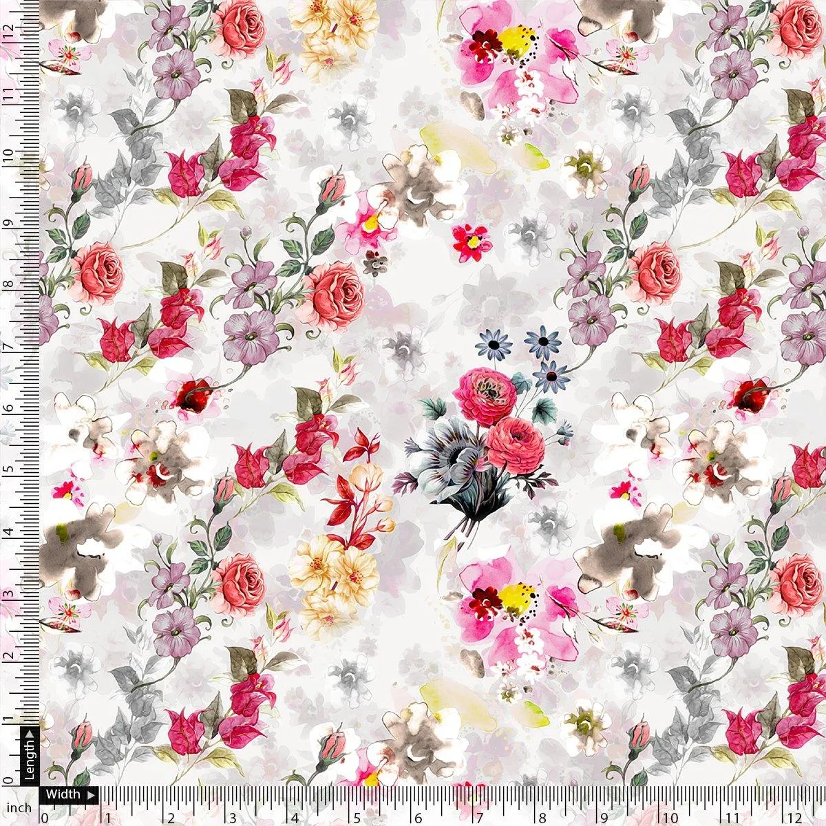 Beautifull Red And Pink Camellia Rose Of Branch Digital Printed Fabric - Silk Crepe