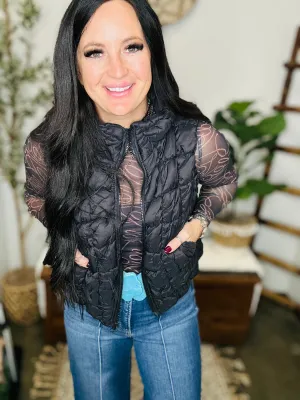Betsy Bubble Quilted Puffer Vest Black
