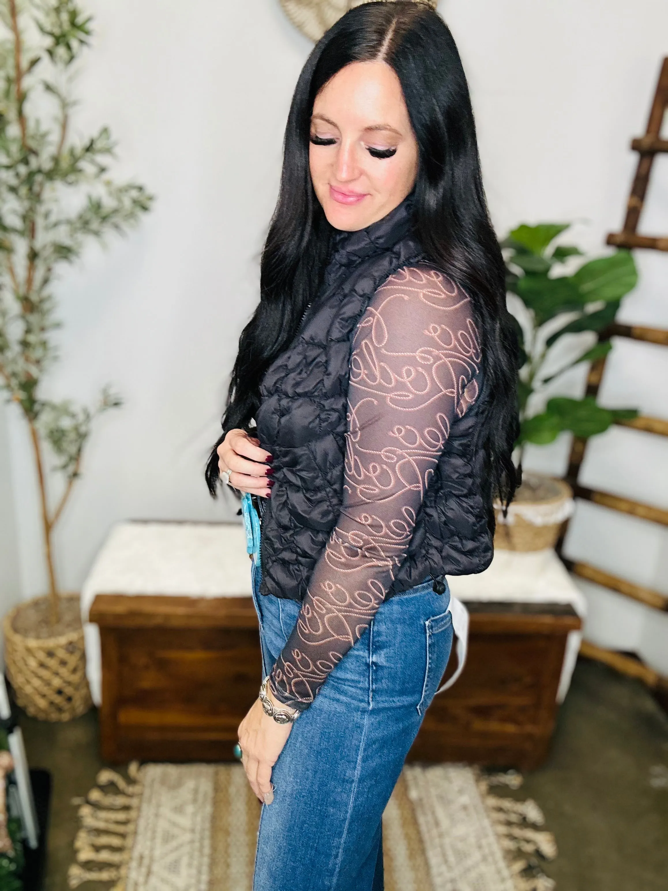 Betsy Bubble Quilted Puffer Vest Black