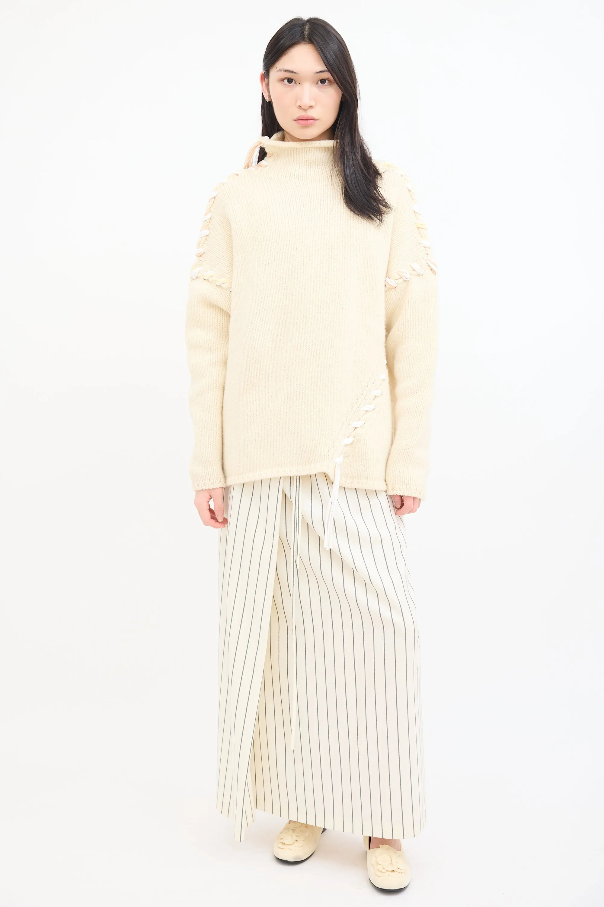 Cream Wool Kaneta Whip Stitch Sweater