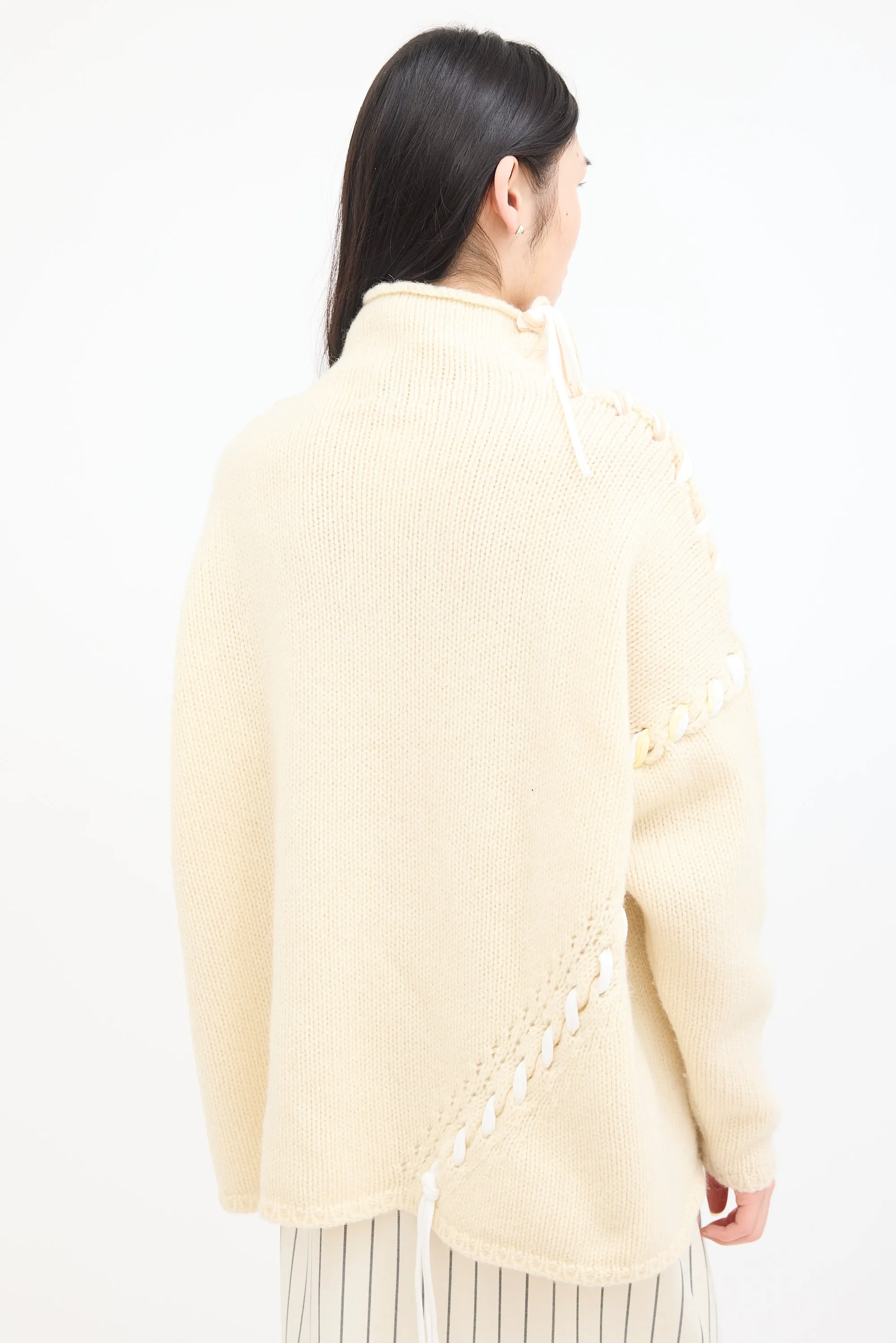 Cream Wool Kaneta Whip Stitch Sweater