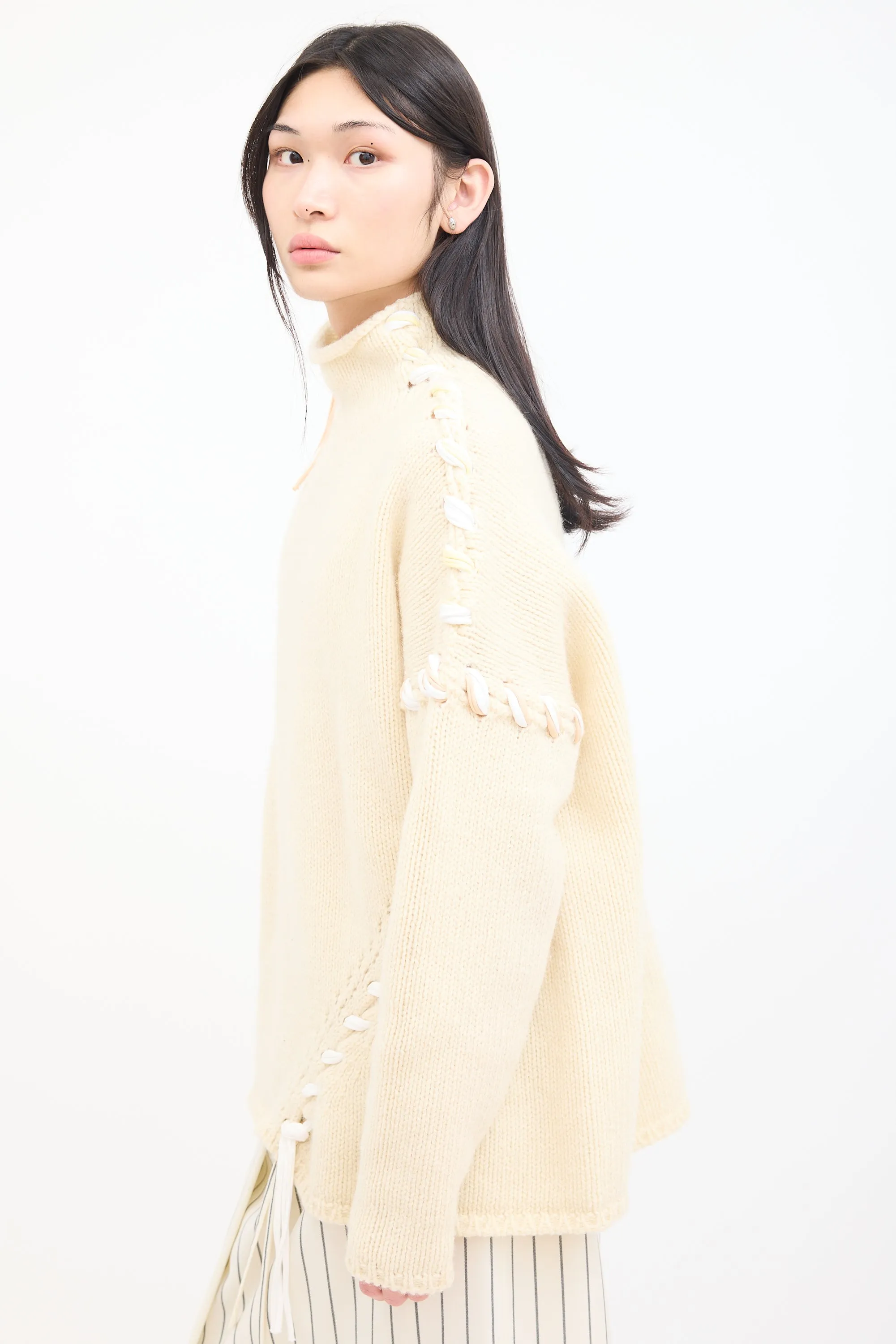 Cream Wool Kaneta Whip Stitch Sweater