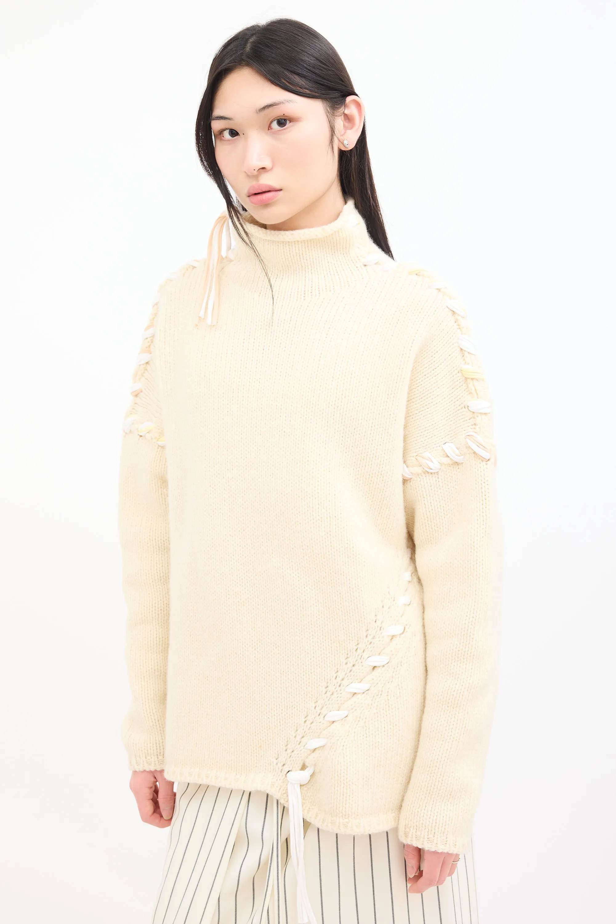 Cream Wool Kaneta Whip Stitch Sweater