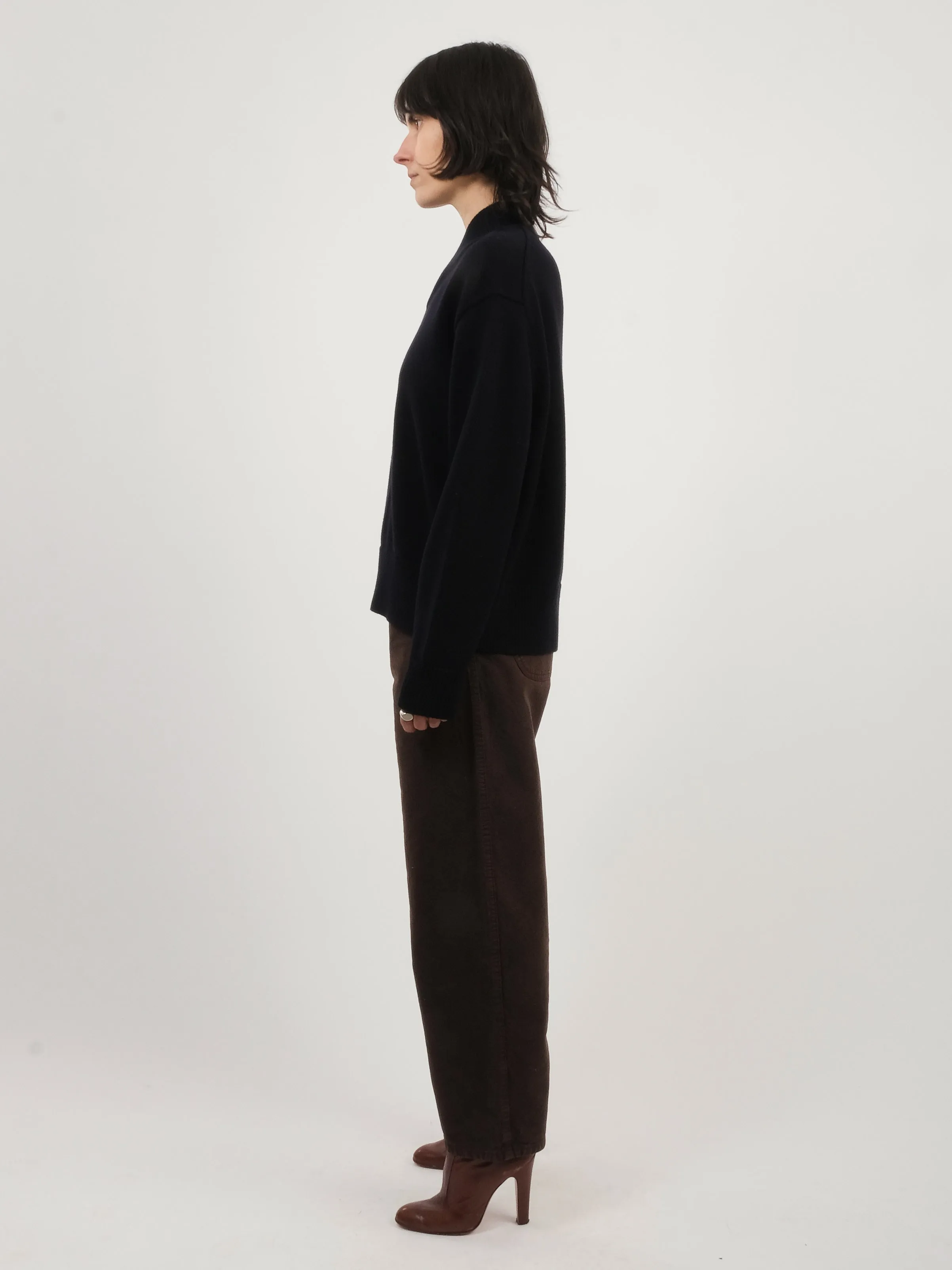 Dark Navy Nohwe 5GG Cross Over Neck Jumper