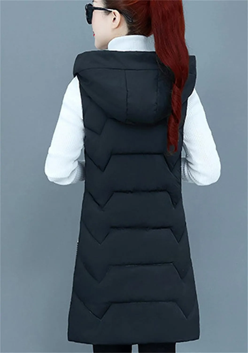 DIACACY Women's Fashion Down Vest Long Section Slim Vest Solid Color Zip Sleeveless Waist coats
