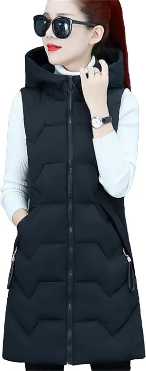 DIACACY Women's Fashion Down Vest Long Section Slim Vest Solid Color Zip Sleeveless Waist coats