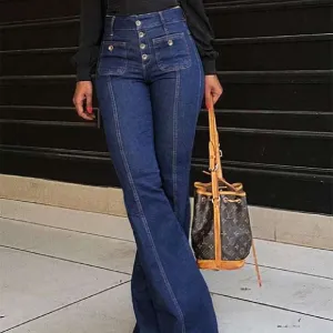 Fashion Stitching Washed Denim Stretch Pants
