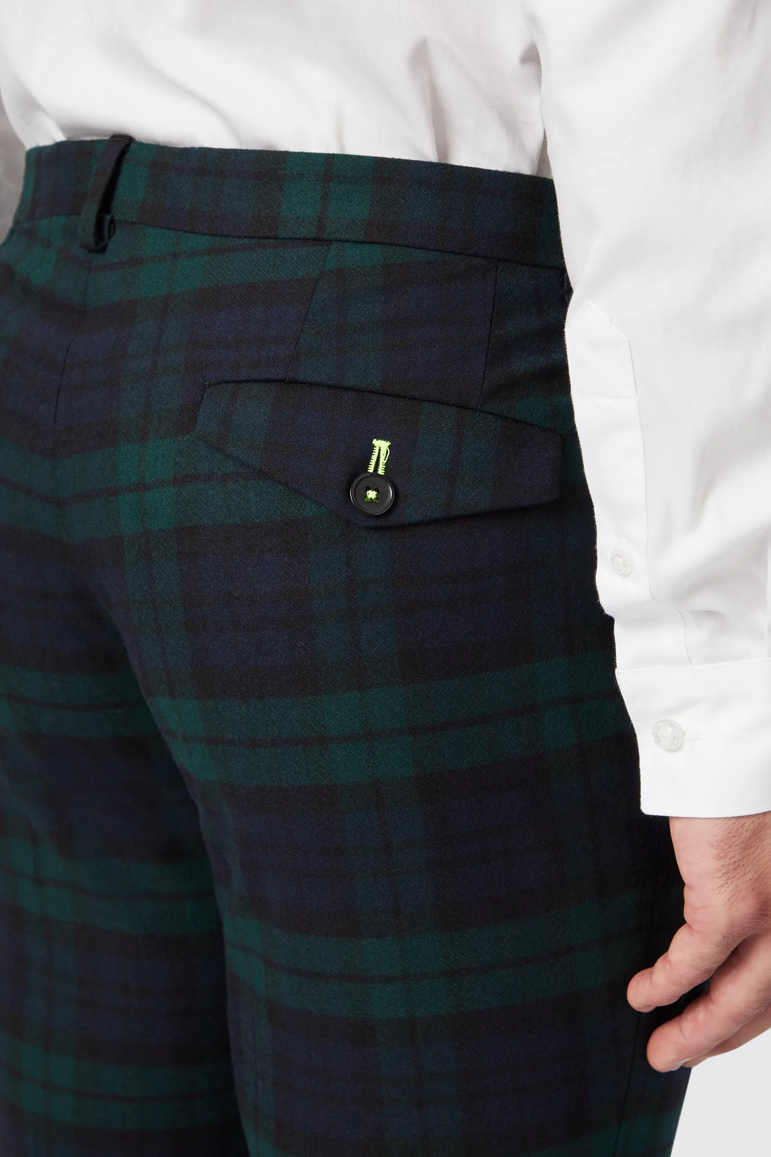 Ginger Skinny Fit Green Tartan Trousers