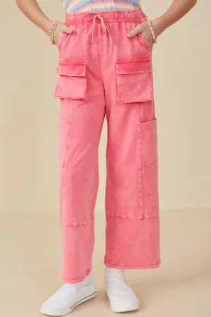 Girls Pink Washed Cargo Pants