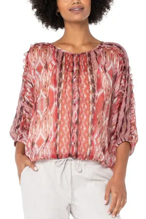 Liverpool Ruffle Sleeve Dolman Popover In Desert Blossom Ikat Print