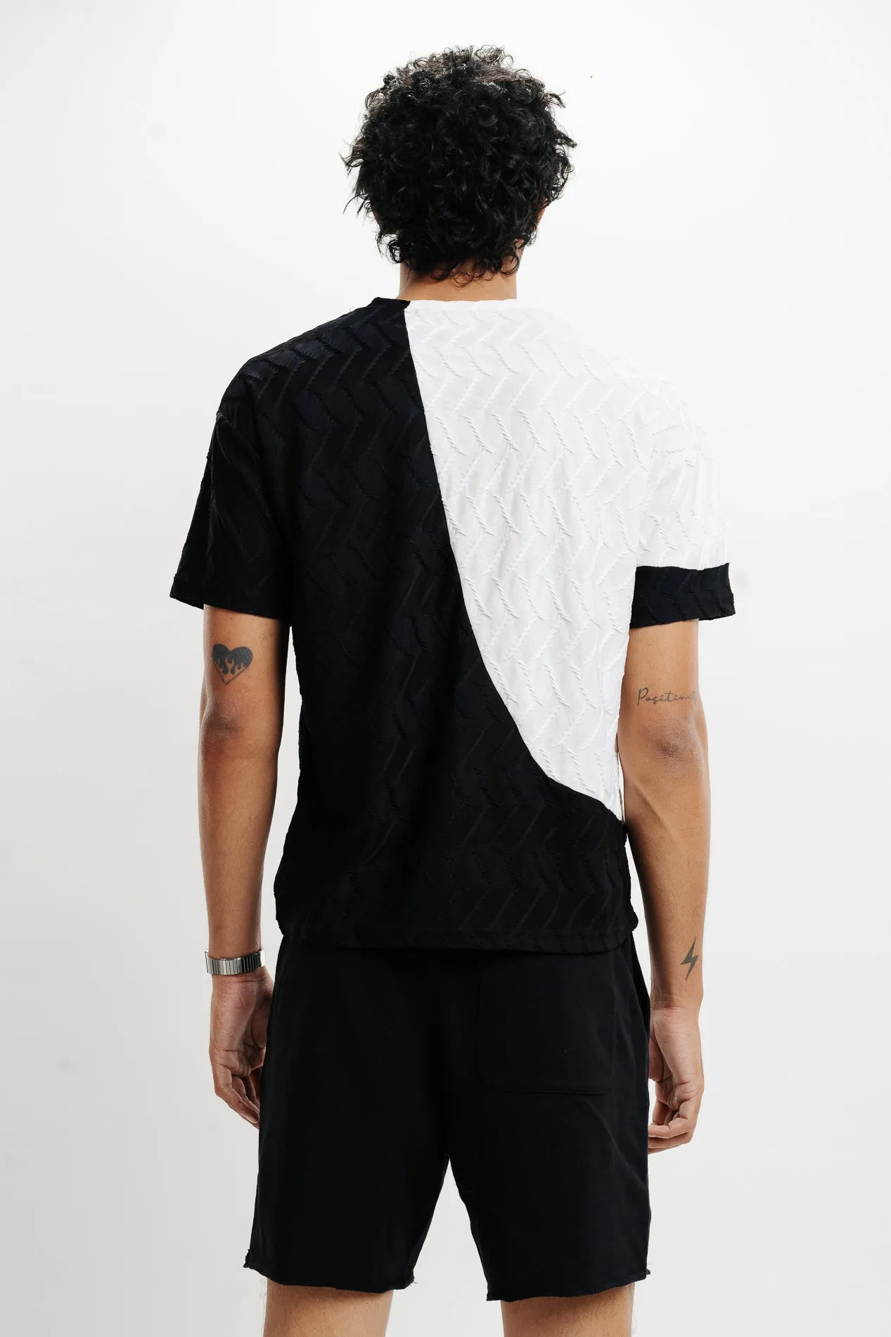 Men's Black White Textured T-Shirt