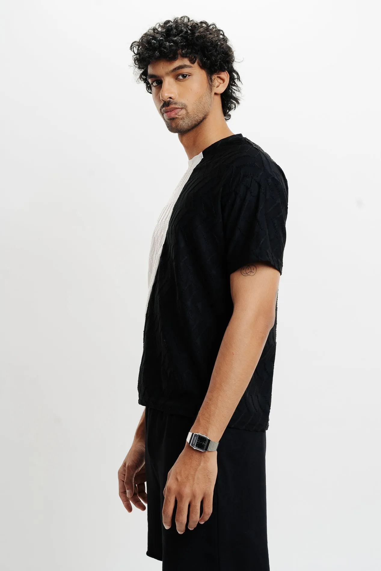 Men's Black White Textured T-Shirt
