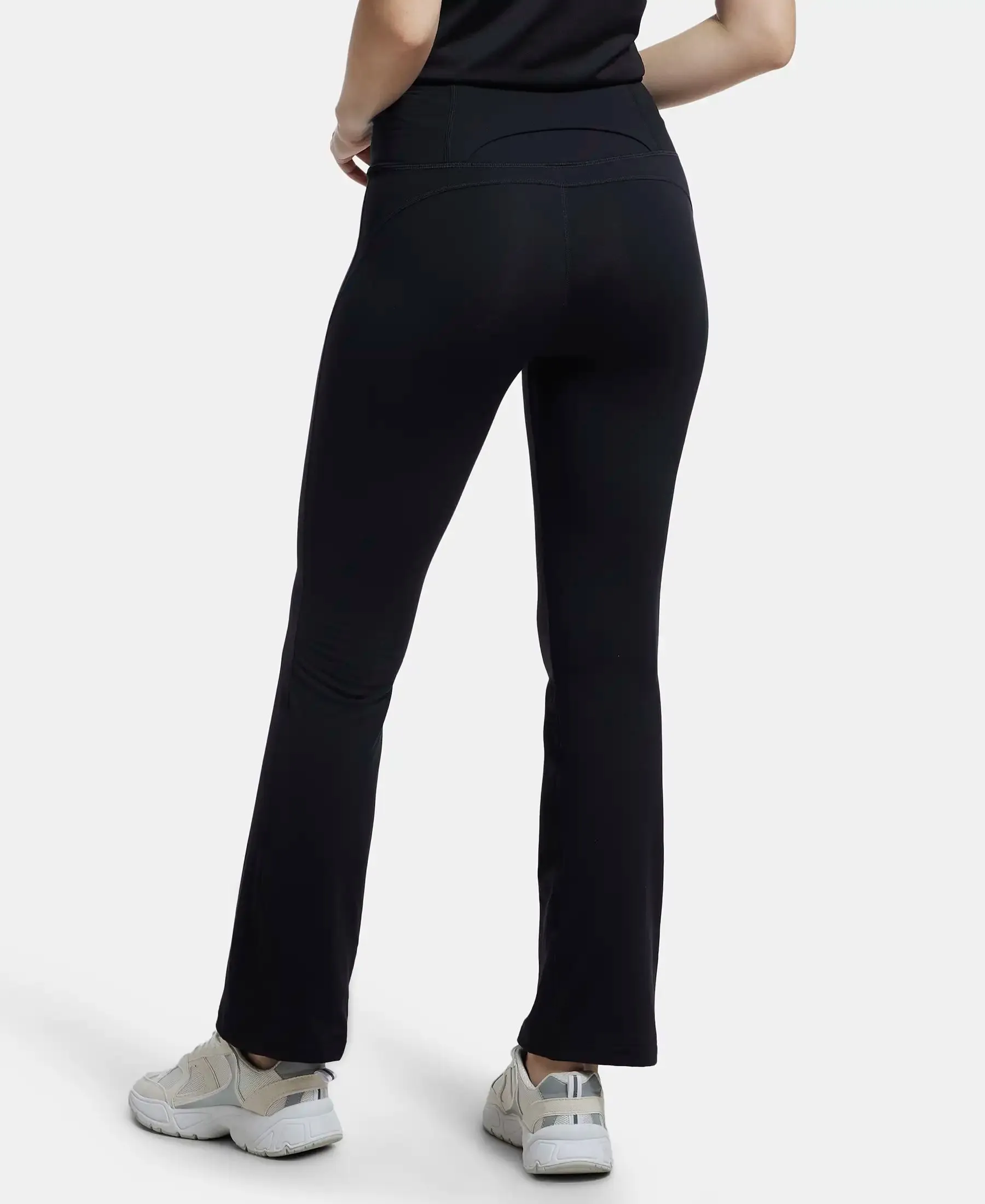 Microfiber Elastane Stretch Regular Fit Flared Pants with StayFresh Treatment - Black