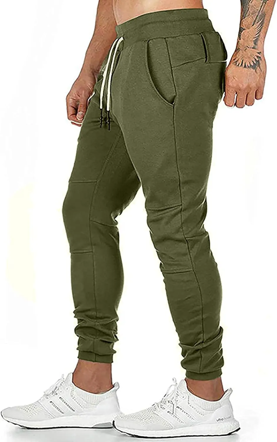 Muscularfit Mens Casual Pants Drawstring Stretch Zipper Pocket Sport Sweatpants Outdoor Fashion Skinny Running Fitness Pants