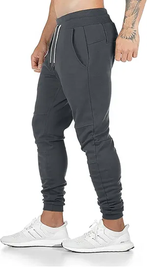 Muscularfit Mens Casual Pants Drawstring Stretch Zipper Pocket Sport Sweatpants Outdoor Fashion Skinny Running Fitness Pants