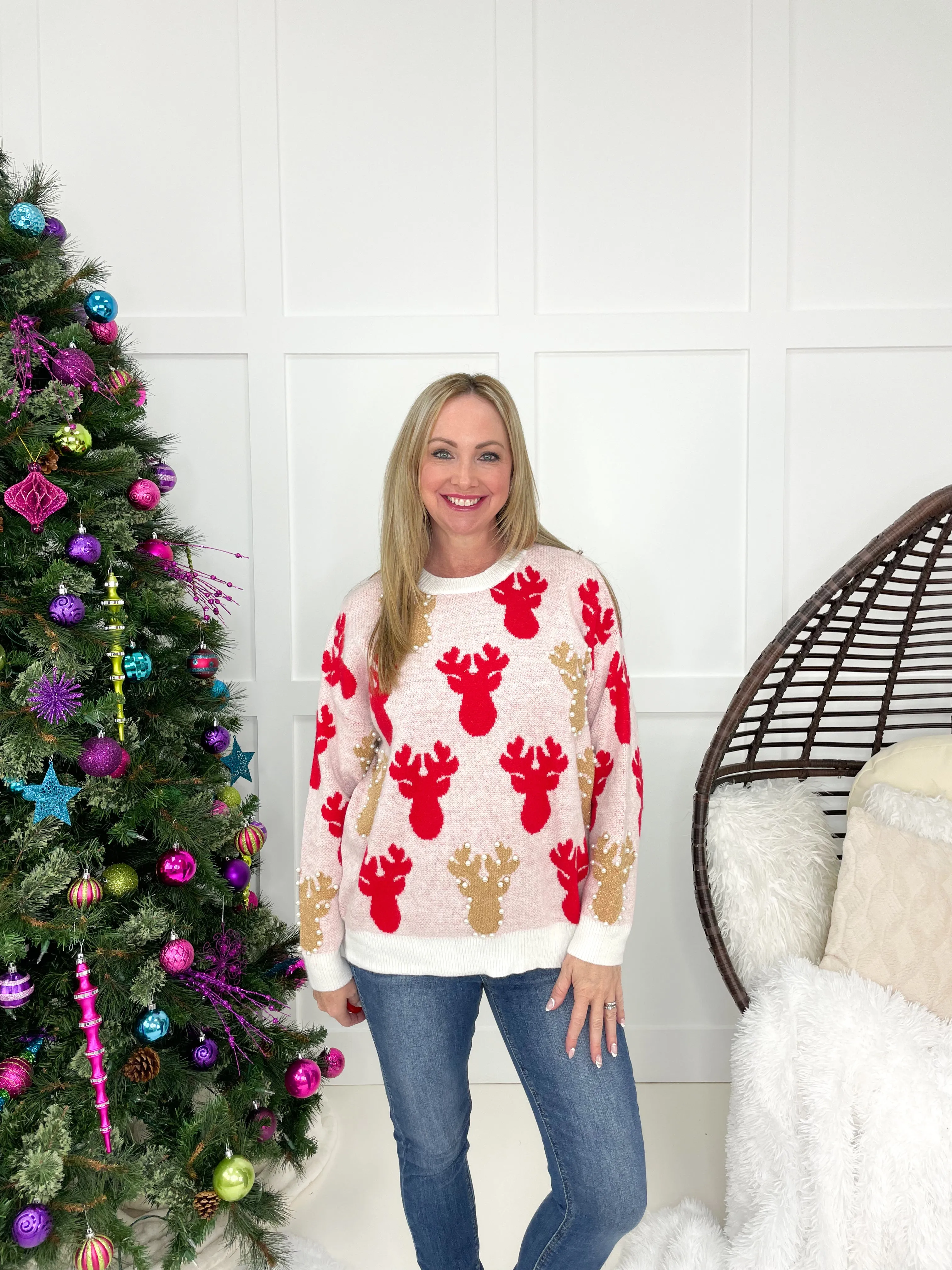 Pearl Reindeer Sweater