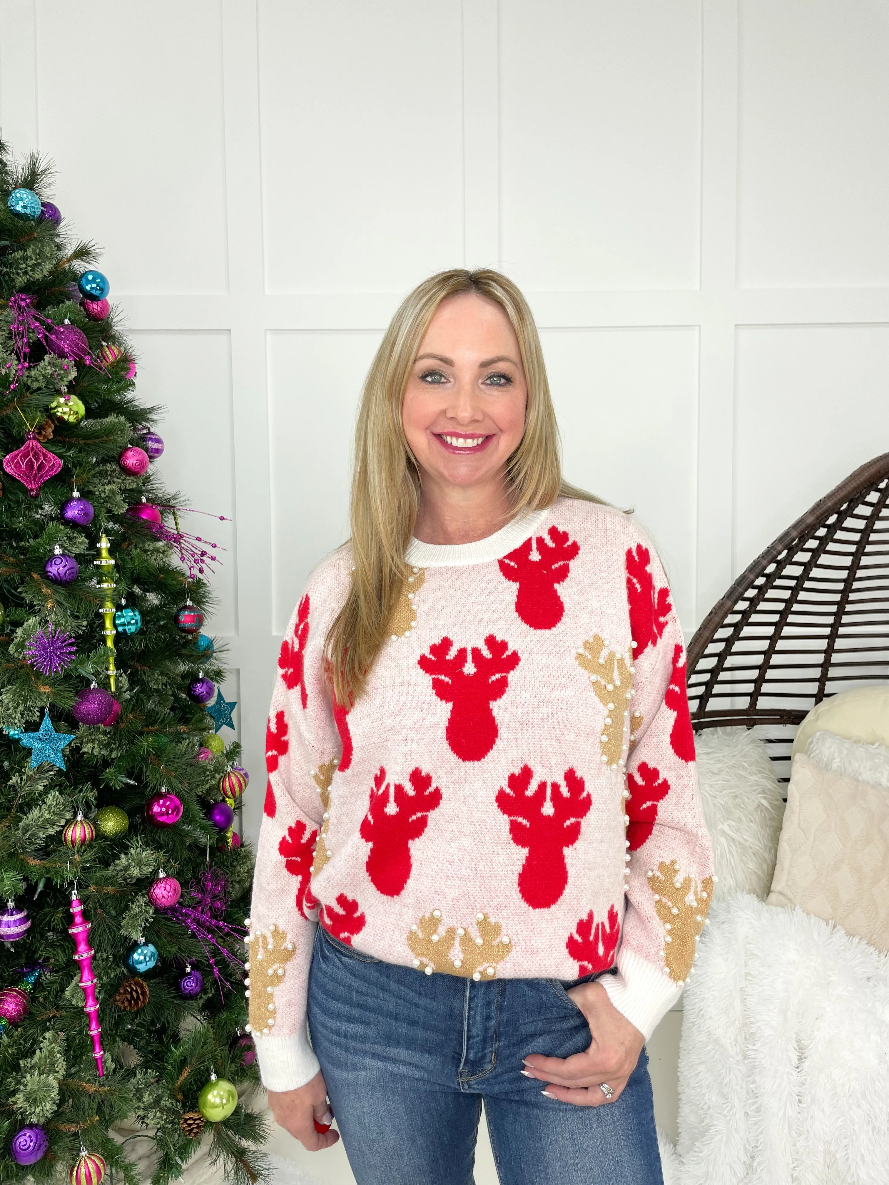Pearl Reindeer Sweater