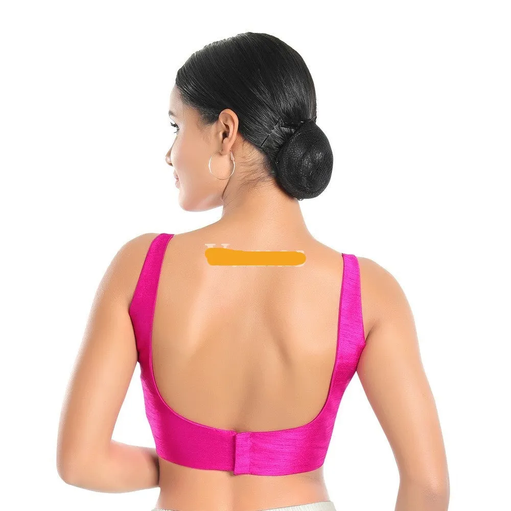 Readymade Dupion Silk Padded Back Open Sleeveless Pink Saree Blouse