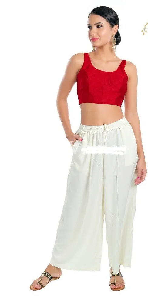 Readymade Dupion Silk Padded Back Open Sleeveless Red Saree Blouse