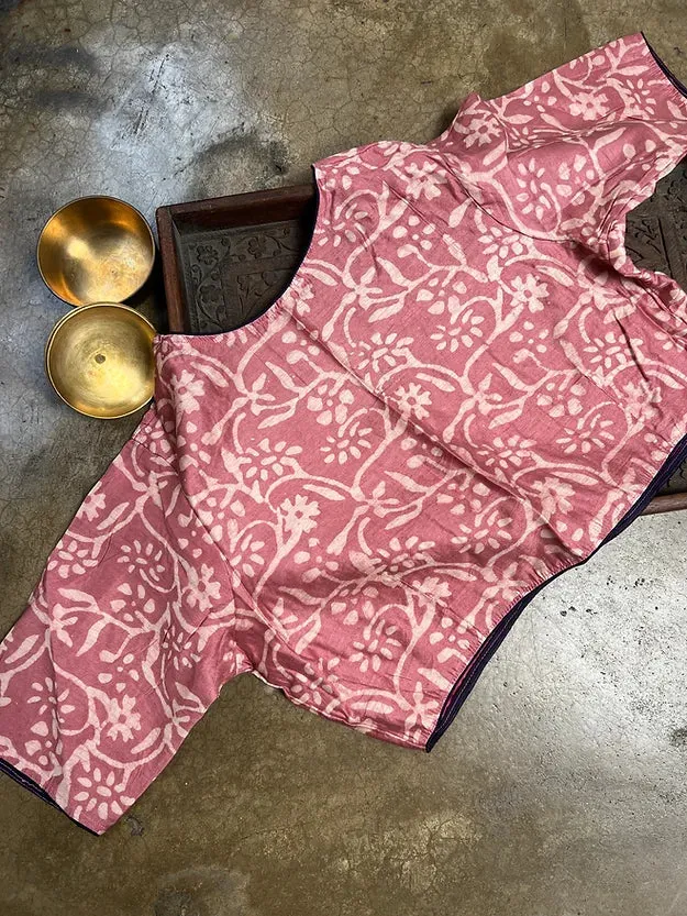 Readymade Dusty Pink Cotton Silk Batik Stitched Saree Blouse