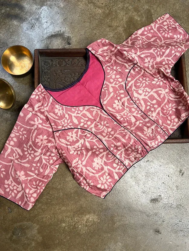 Readymade Dusty Pink Cotton Silk Batik Stitched Saree Blouse