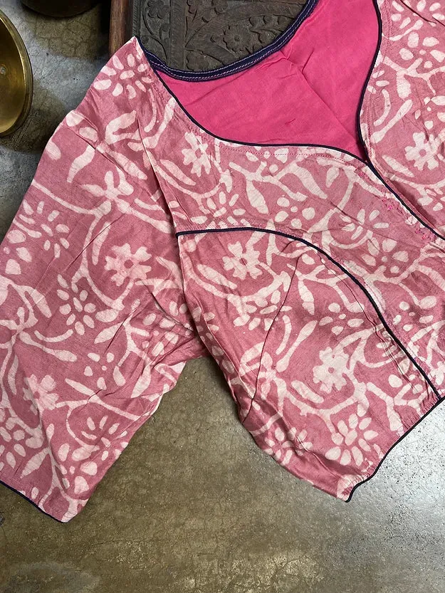 Readymade Dusty Pink Cotton Silk Batik Stitched Saree Blouse