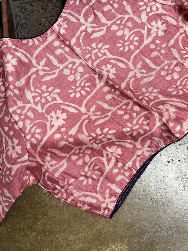 Readymade Dusty Pink Cotton Silk Batik Stitched Saree Blouse