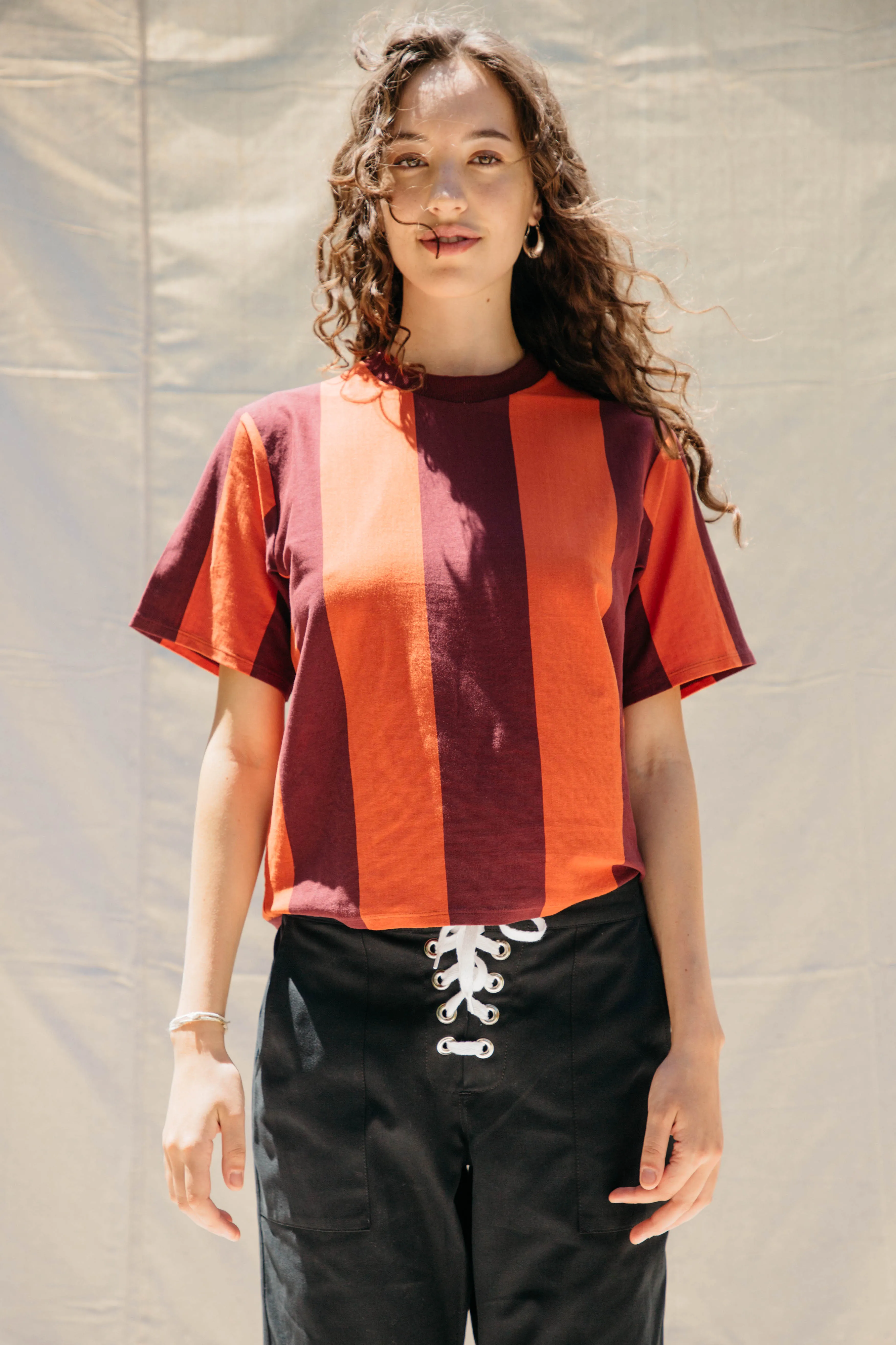 Salma Striped Short Sleeve T - Tomato/Wine