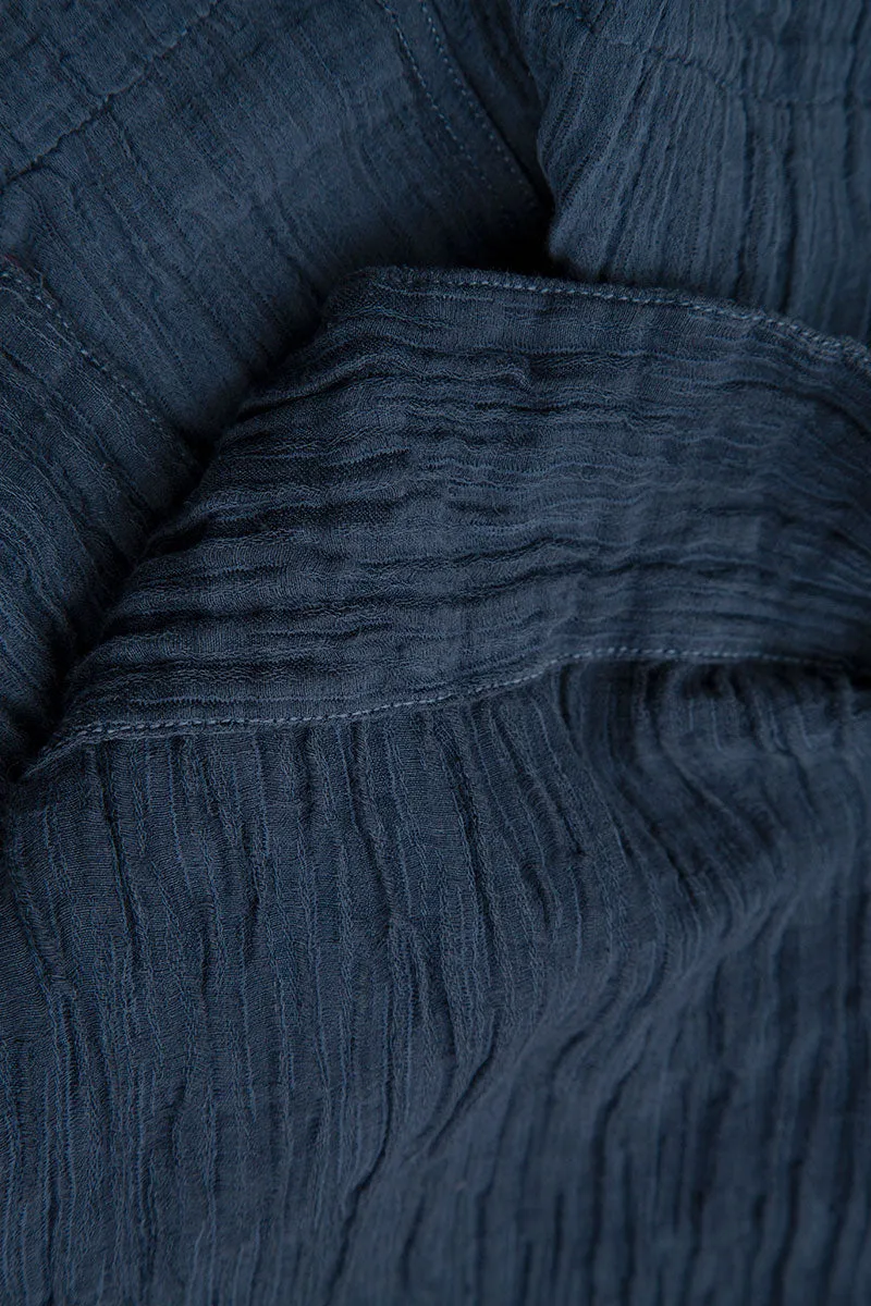 Side Pocket Crinkled Denim Blue Silk Tunic