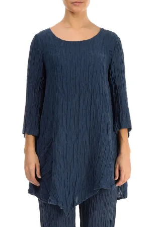 Side Pocket Crinkled Denim Blue Silk Tunic