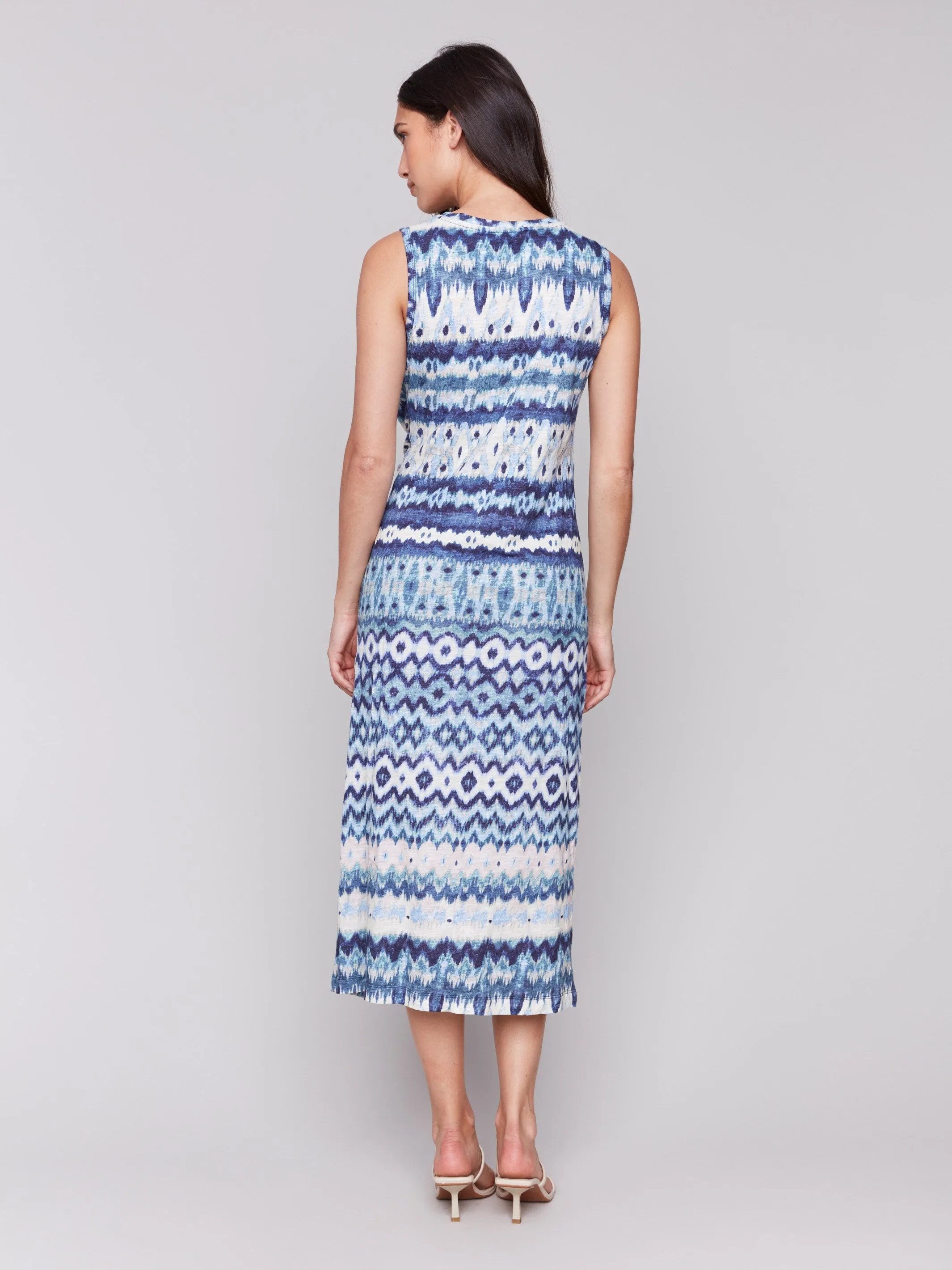 Sleeveless Cotton Dress with Faux Knot Detail - Lake Tahoe