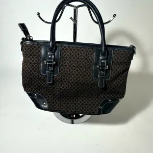 Sophisticated Black and Brown Tote with Monogram Pattern