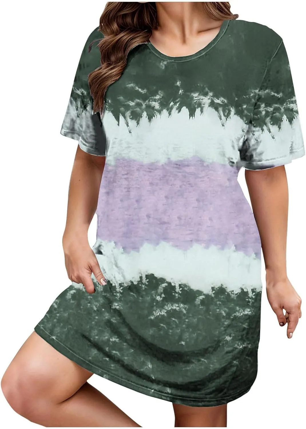 Summer Dress for Women Plus Size Short Sleeve Tie Dye Dress Loose Shirt Dress Causal Holiday Party Dress