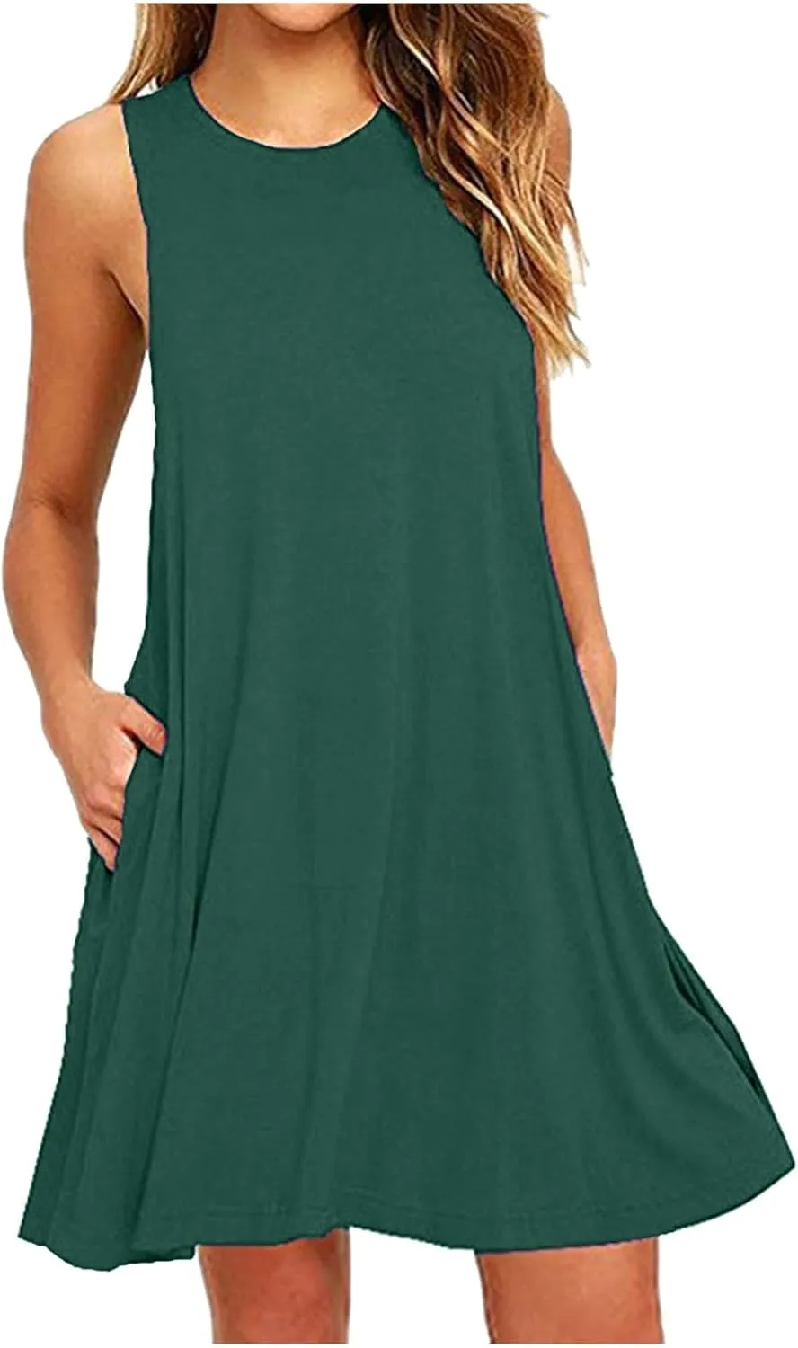 Summer Dresses for Women 2024 Sleeveless Beach Sundress Cover Up Swing Tank Dress Loose Tshirt Dress with Pockets