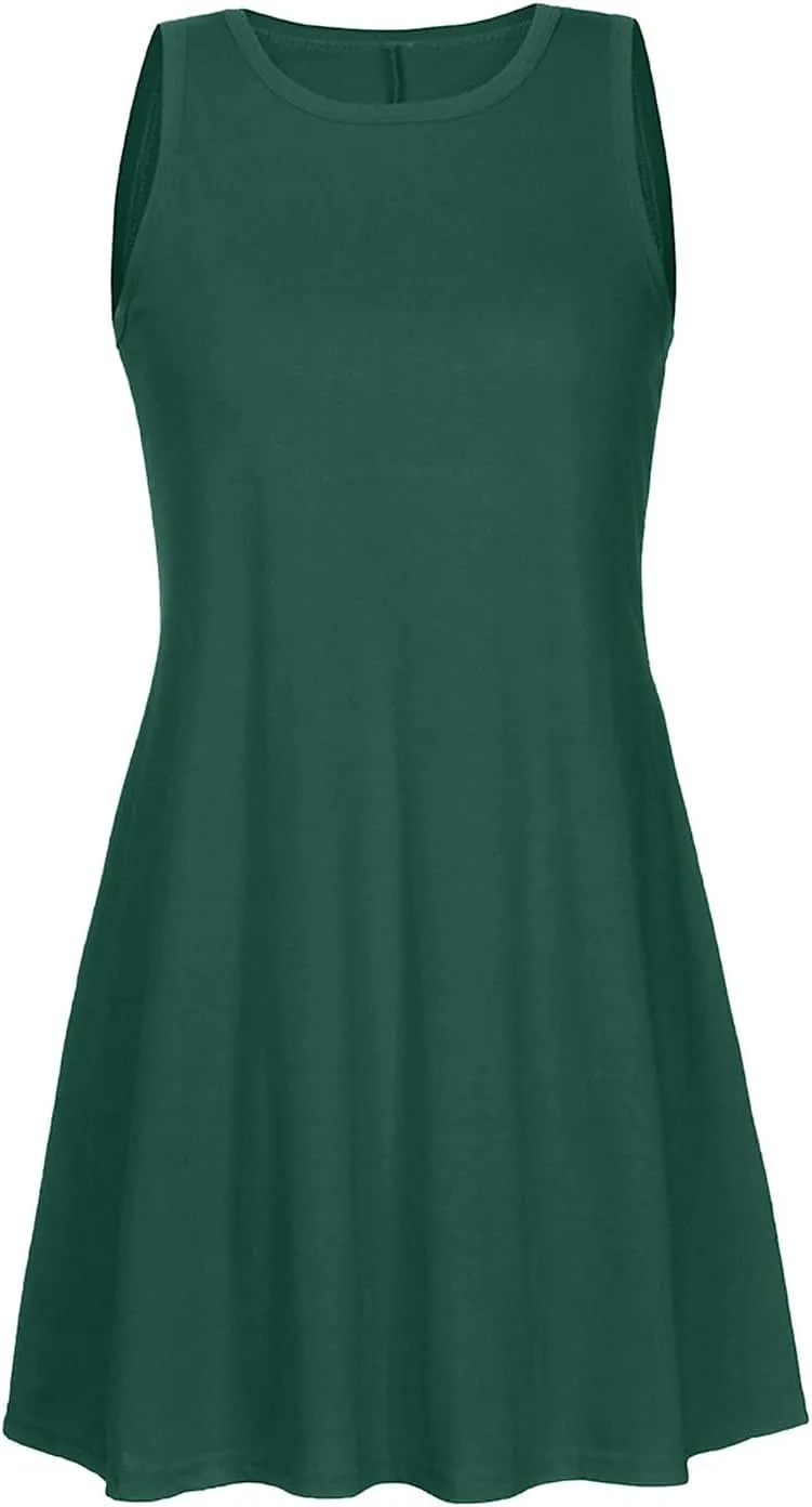 Summer Dresses for Women 2024 Sleeveless Beach Sundress Cover Up Swing Tank Dress Loose Tshirt Dress with Pockets