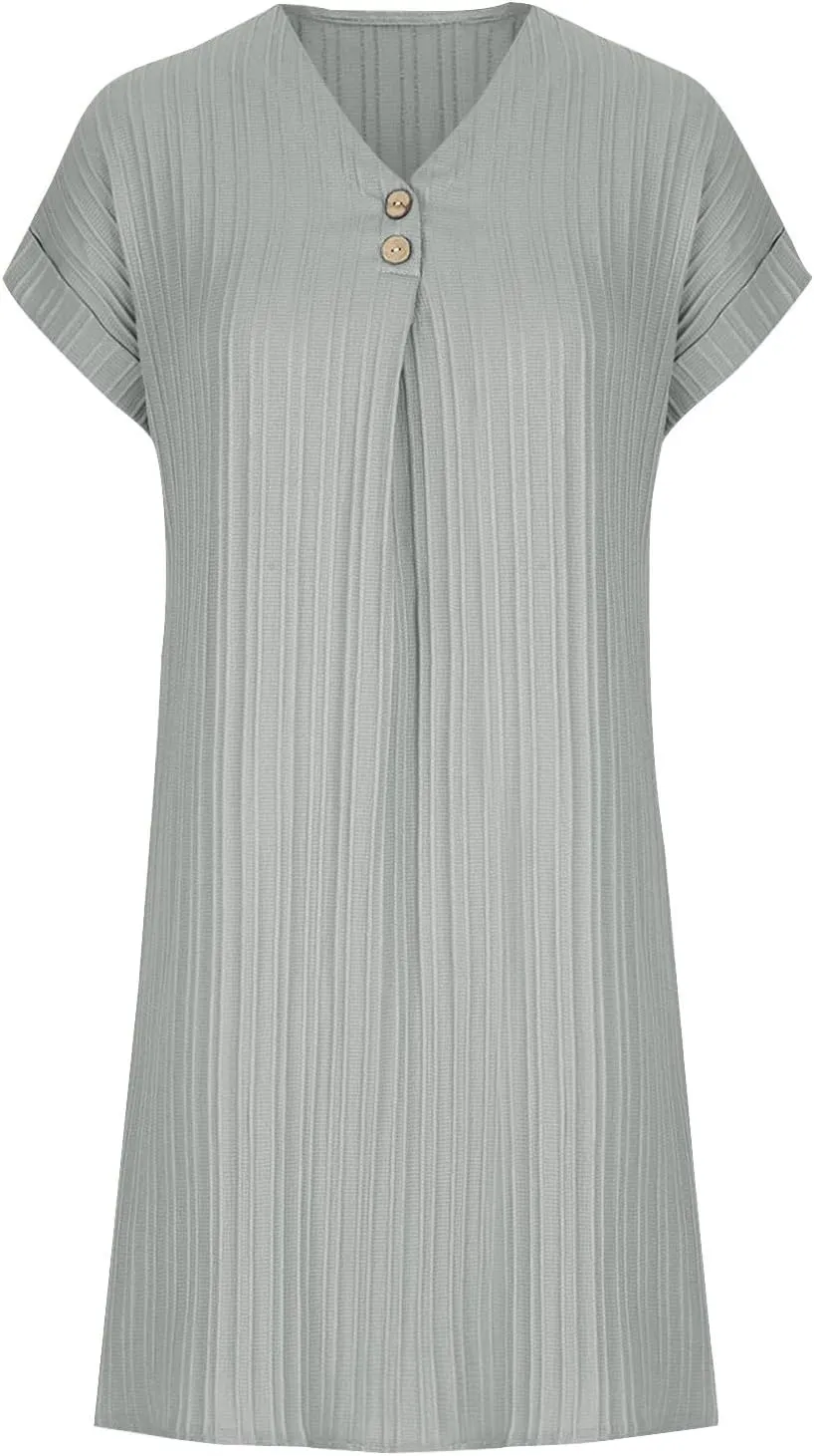 TARIENDY Womens Short Sleeve Dress Loose Fit V Neck Dresses Casual Summer Comfy Sundress Plain Beach Vacation Outfits 2025