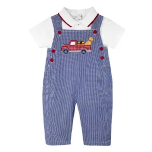 Truck Appliqu Overall in Blue- Infant Boys (6M-9M)