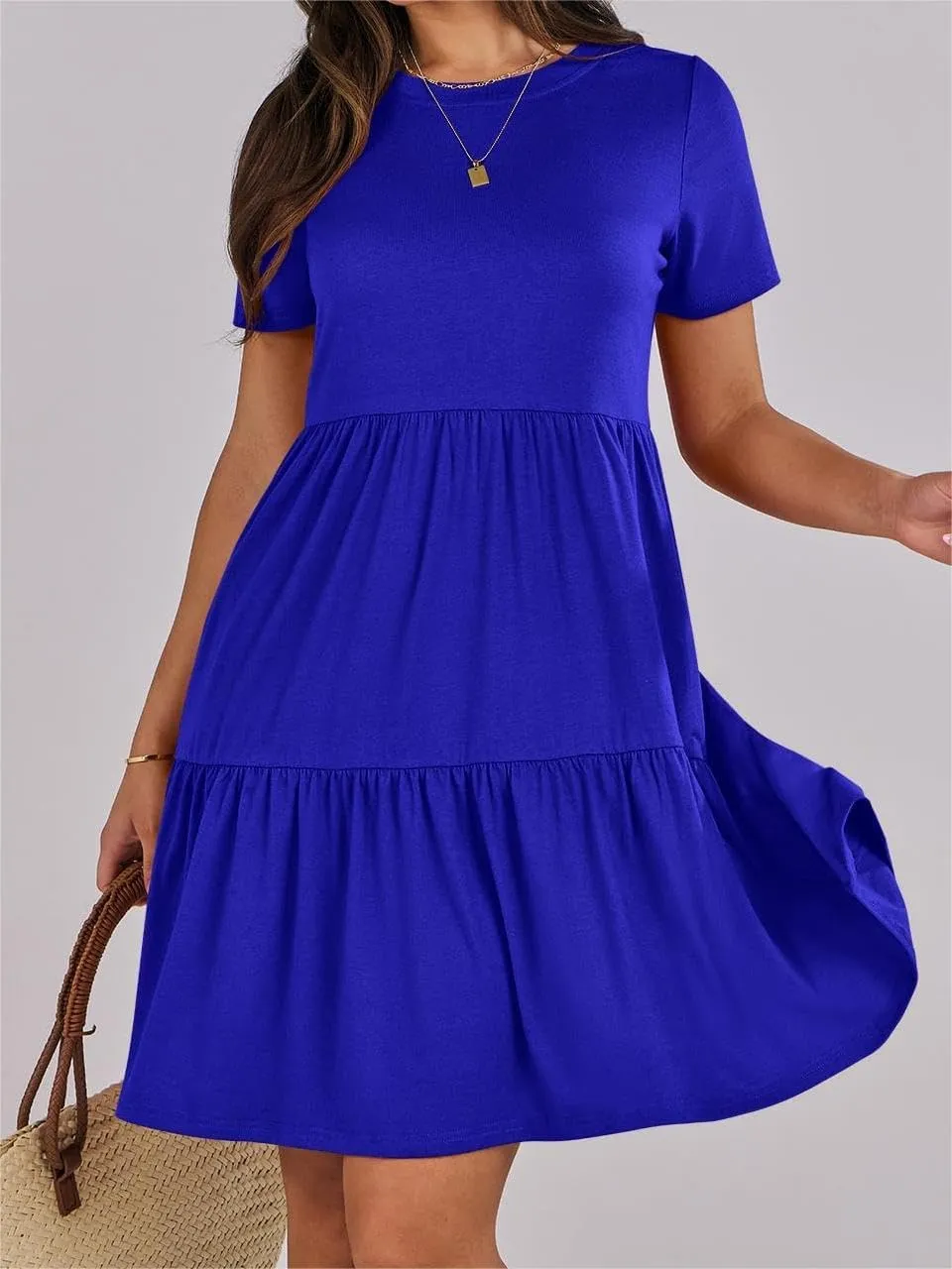 Wankang T Shirt Dresses for Women Summer Casual Short Sleeve Tiered Mini Tshirt Dresses Flowy Tunic Dress Beach Sundresses