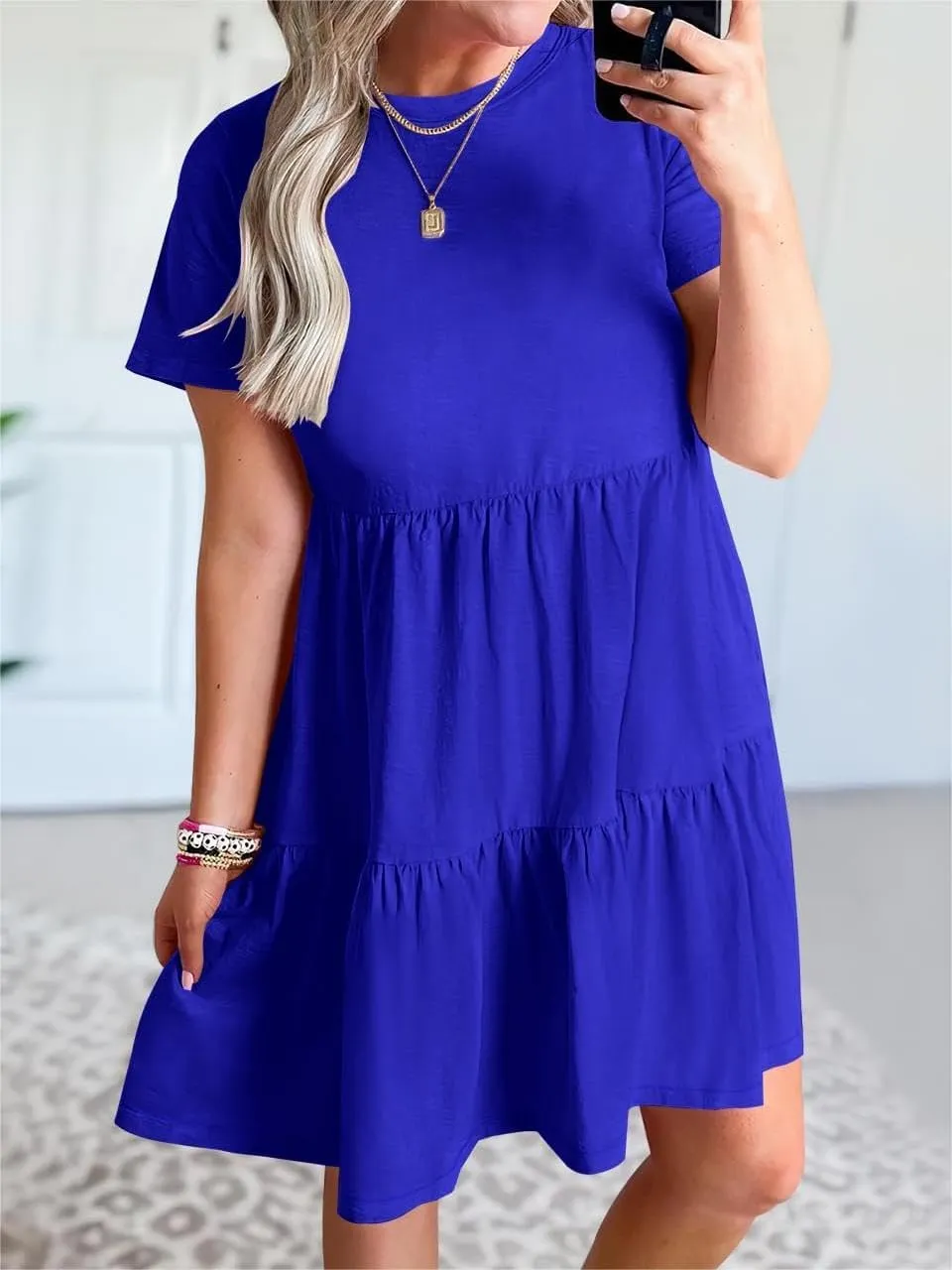 Wankang T Shirt Dresses for Women Summer Casual Short Sleeve Tiered Mini Tshirt Dresses Flowy Tunic Dress Beach Sundresses
