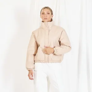 Wholesale padded leather jacket with stand collar