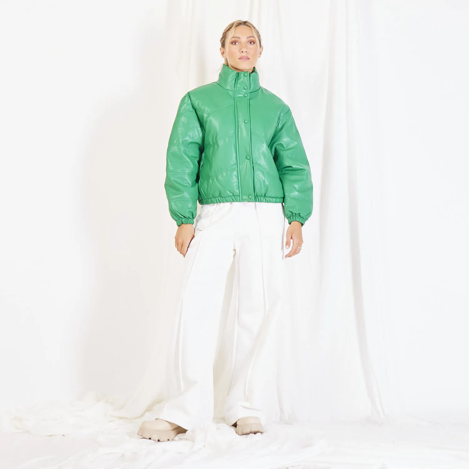 Wholesale padded leather jacket with stand collar