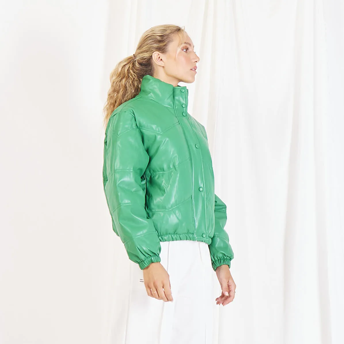 Wholesale padded leather jacket with stand collar