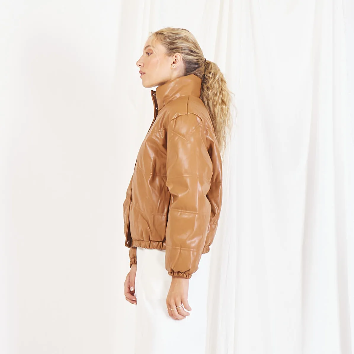 Wholesale padded leather jacket with stand collar