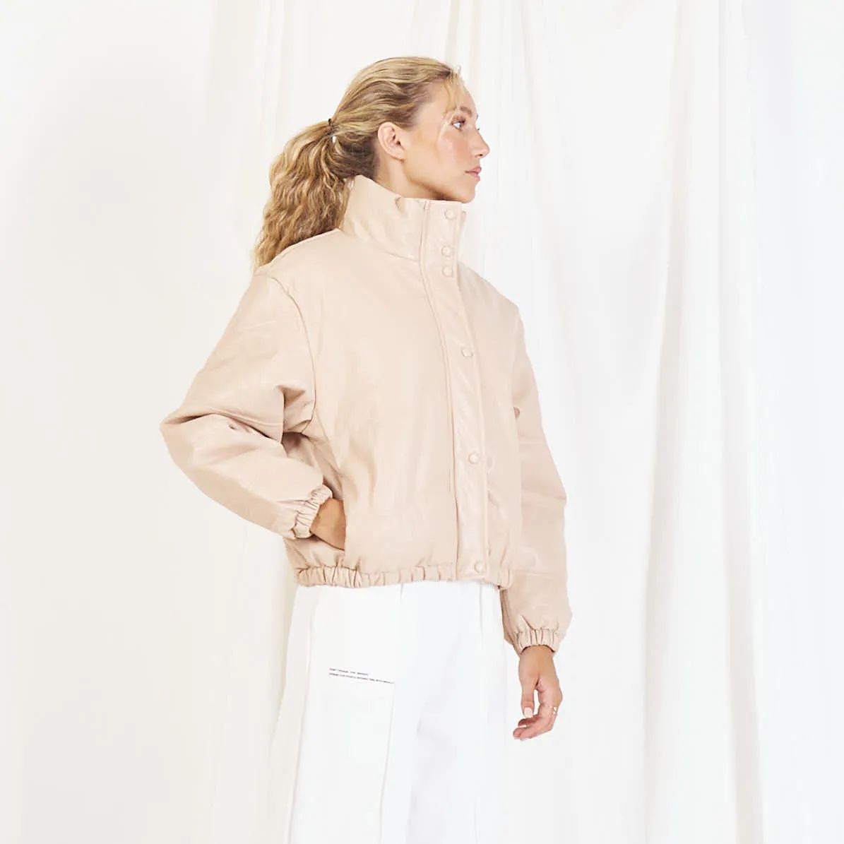 Wholesale padded leather jacket with stand collar