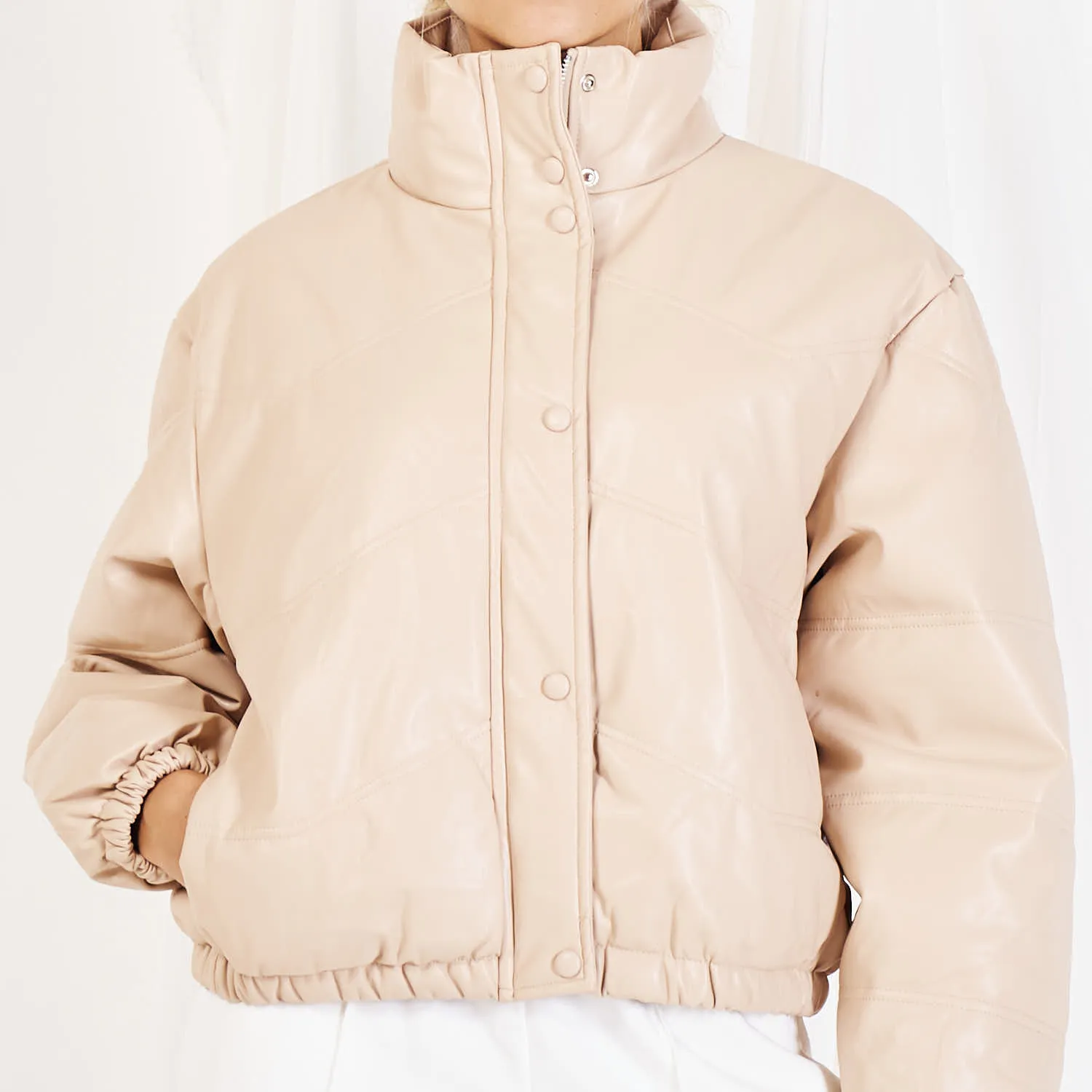 Wholesale padded leather jacket with stand collar