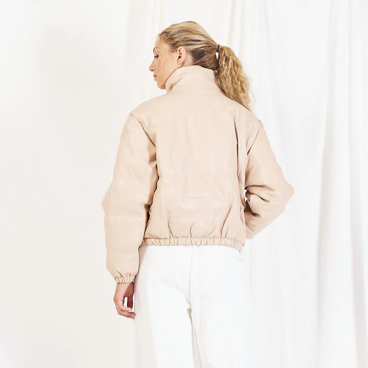 Wholesale padded leather jacket with stand collar