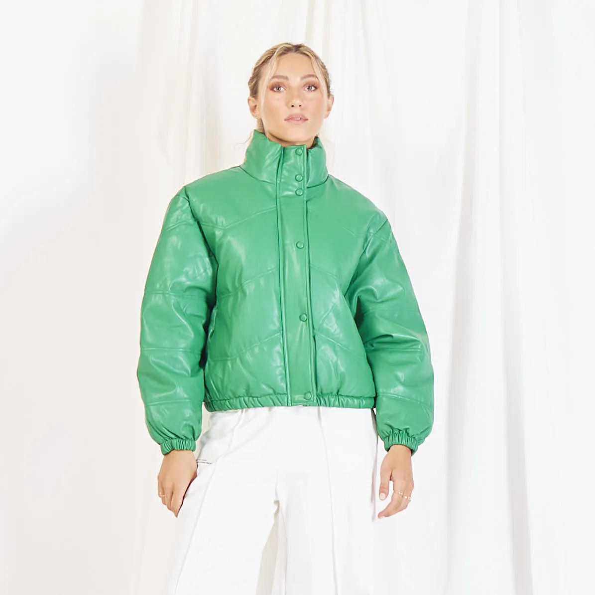 Wholesale padded leather jacket with stand collar