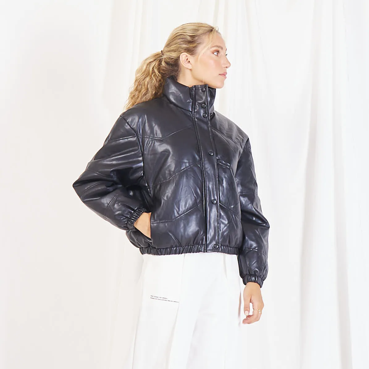 Wholesale padded leather jacket with stand collar