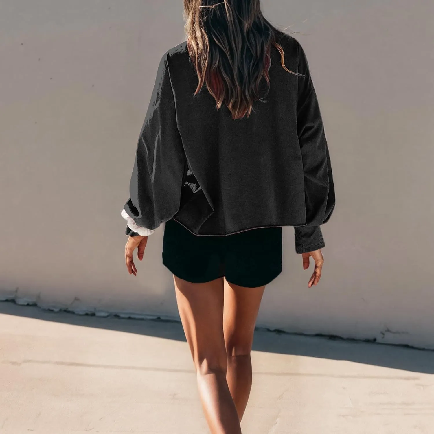Womens Cropped Sweatshirts 2024 Fall Fashion Clothes Teen Girl Long Sleeve Oversized Crewneck Crop Pullover Tops
