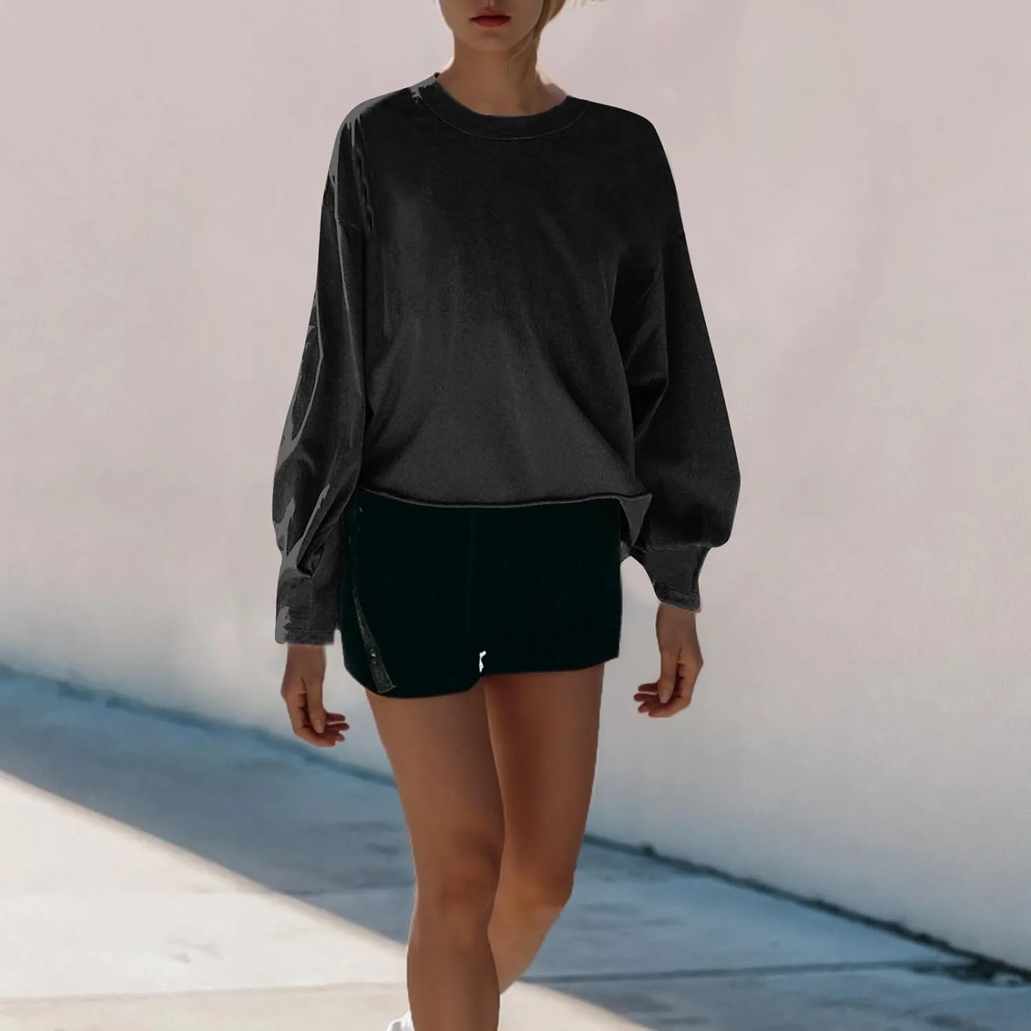 Womens Cropped Sweatshirts 2024 Fall Fashion Clothes Teen Girl Long Sleeve Oversized Crewneck Crop Pullover Tops